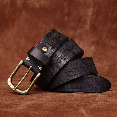 Western Carved Embossed Pattern Thicken Leather Belt