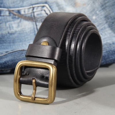 Simple Chic Vintage Brass Square Buckle Leather Belt