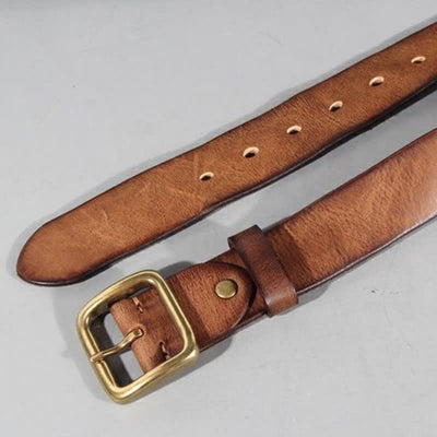 Simple Chic Vintage Brass Square Buckle Leather Belt