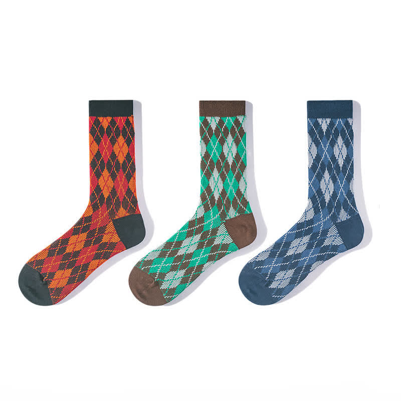 Novelty Plaid Patterned Cozy Cotton Crew Socks