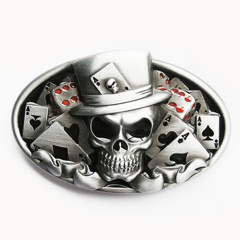 Men's DIY Skull Poker Dice Oval Buckle Leather Belt