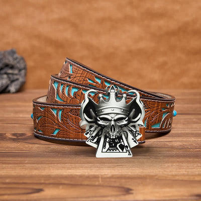 Men's DIY Skull Royal Flush Poker Casino Buckle Leather Belt