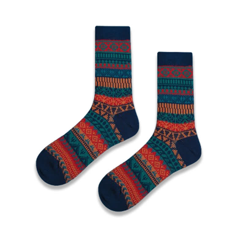 Vibrant Color Ethnic Style Retro Cotton Crew Socks