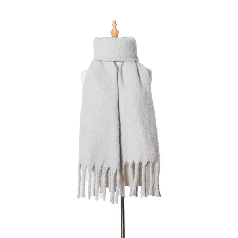 Unisex Warm Pure Color Thickened Tassels Roving Scarf