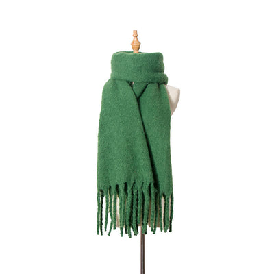 Unisex Warm Pure Color Thickened Tassels Roving Scarf