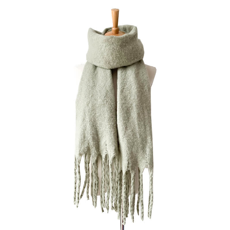 Unisex Warm Pure Color Thickened Tassels Roving Scarf