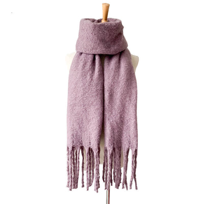 Unisex Warm Pure Color Thickened Tassels Roving Scarf