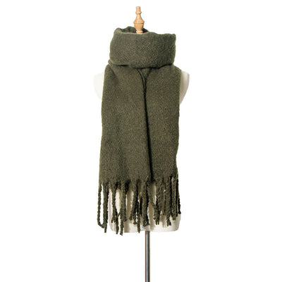 Unisex Warm Pure Color Thickened Tassels Roving Scarf