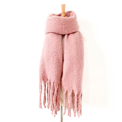 Unisex Warm Pure Color Thickened Tassels Roving Scarf