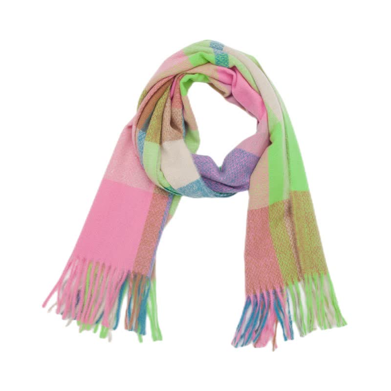 Unisex Rainbow Plaid Thickened Winter Fringe Scarf