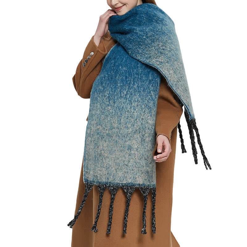 Unisex Gradient Color Tassels Cold Weather Roving Scarf