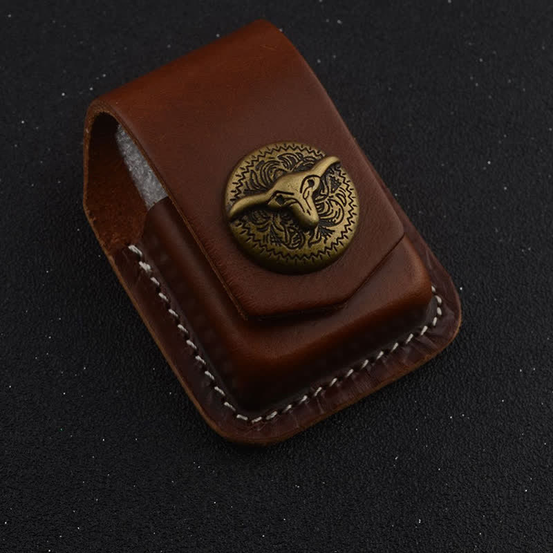 Western Bull Head Lighter Holder Leather Belt Bag