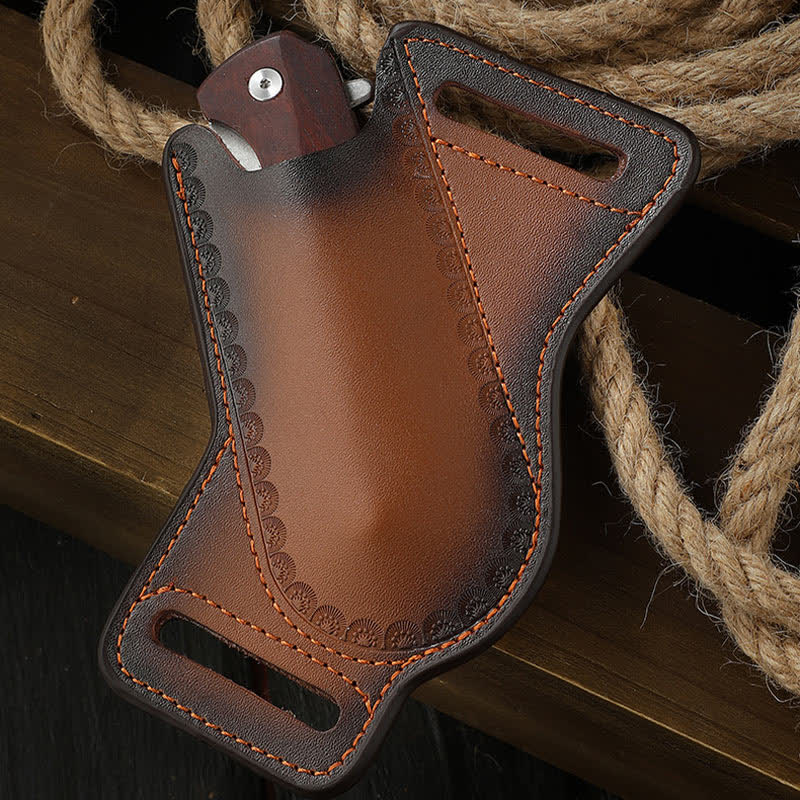 Brown Tool Carrier Folding Knife Sheath Leather Belt Bag