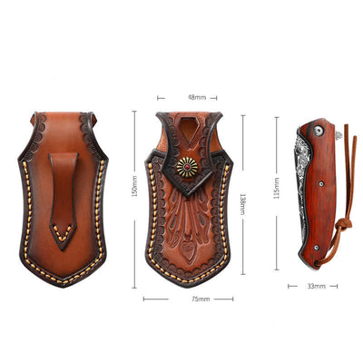 Retro Flip Cover Outdoor Activities Folding Knife Sheath Leather Belt Bag