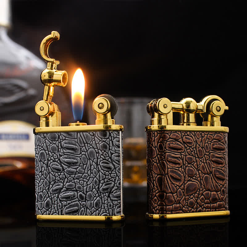 Adjustable Open Flame Faux Leather Refillable Butane Lighter