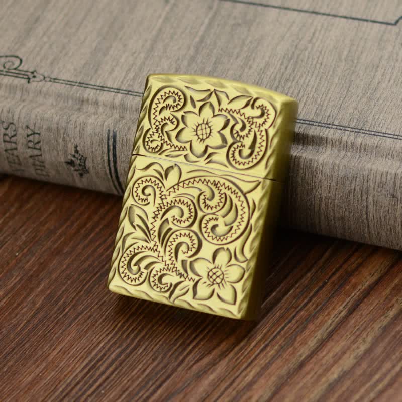 Elegant Flower Relief Design Refillable Butane Lighter