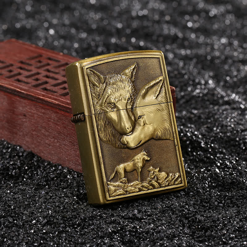 Wolves Pack Relief Design Refillable Kerosene Lighter