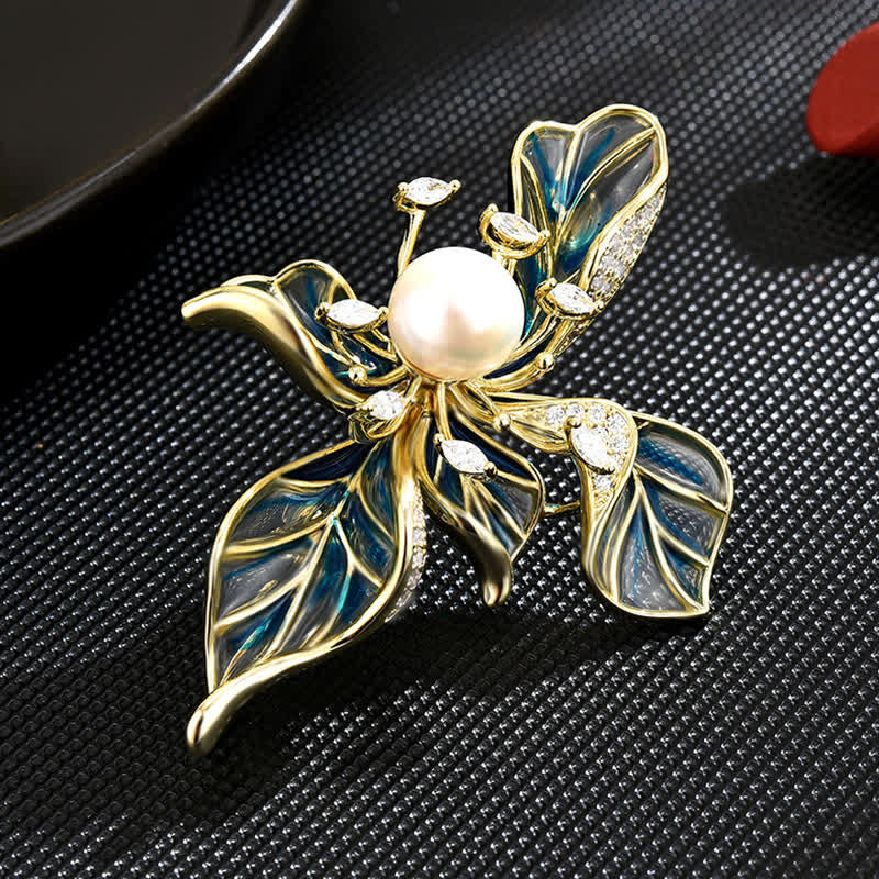 Women's Luxury Blue Iris Pearl Decoration Brooch