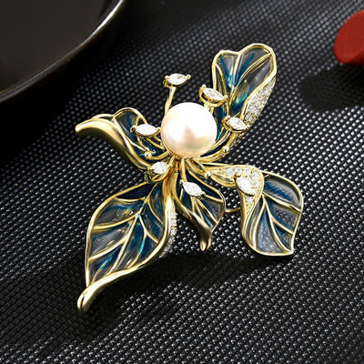 Women's Luxury Blue Iris Pearl Decoration Brooch