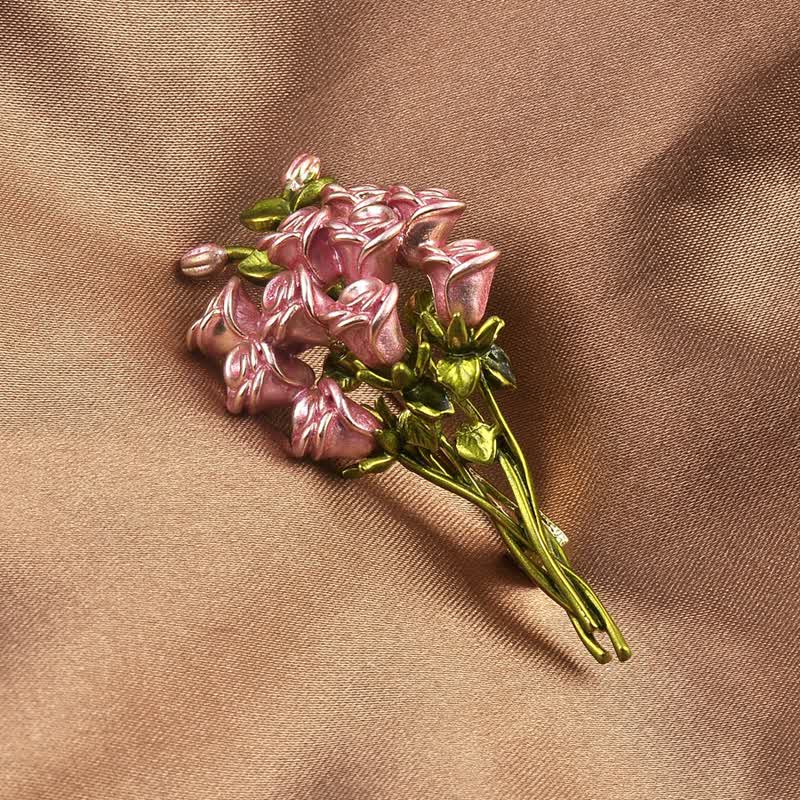 Women's Cute Pink & Green Rose Bouquet Brooch