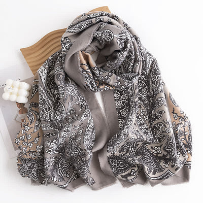 Women's Vintage National Style Gray Printing Scarf