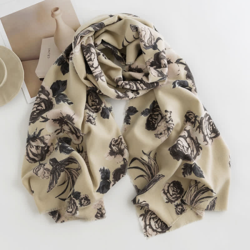 Women's Graceful Large Rose Romantic Pattern Scarf