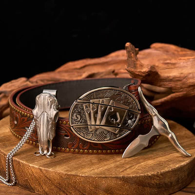 Western Gadget DIY Hidden Knife Buckle Longhorn Bull Pendant Bundle Set