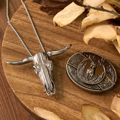 Western Gadget DIY Hidden Knife Buckle Longhorn Bull Pendant Bundle Set