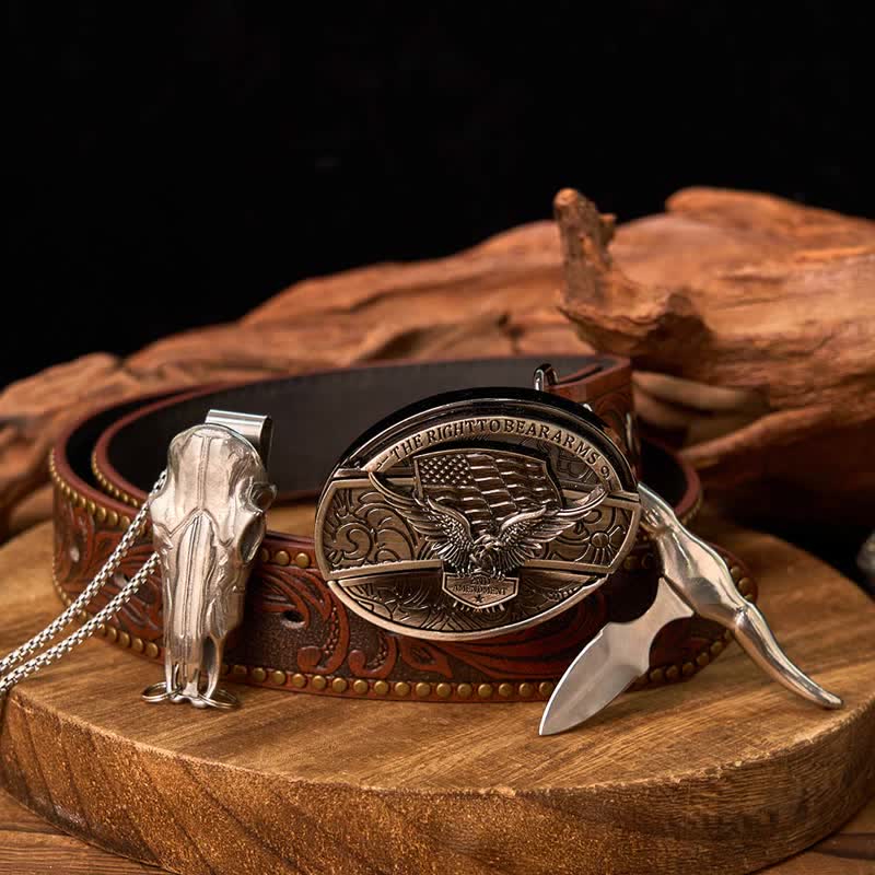 Western Gadget DIY Hidden Knife Buckle Longhorn Bull Pendant Bundle Set