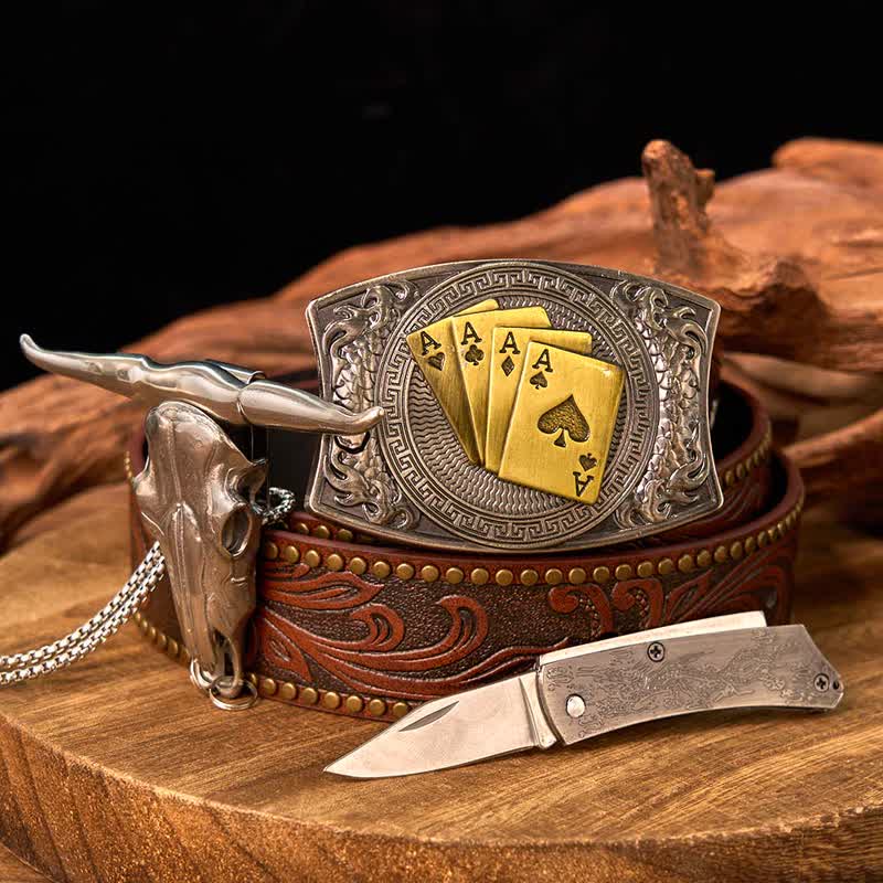 Western Gadget DIY Hidden Knife Buckle Longhorn Bull Pendant Bundle Set