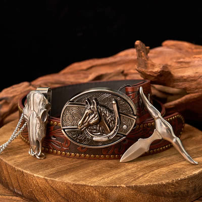 Western Gadget DIY Hidden Knife Buckle Longhorn Bull Pendant Bundle Set