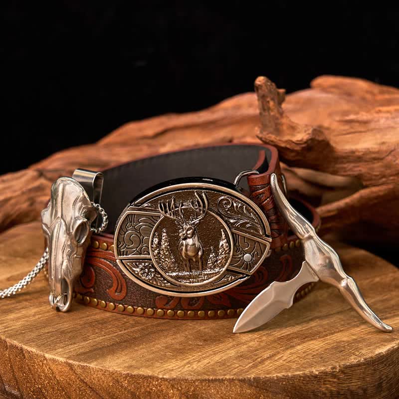 Western Gadget DIY Hidden Knife Buckle Longhorn Bull Pendant Bundle Set