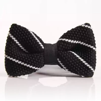 Men's Black & White Striped Plaid Knitted Bow Tie