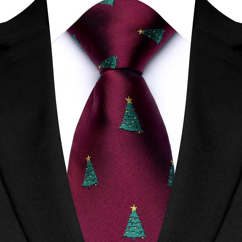 Men's Green Christmas Trees Festive Design Necktie