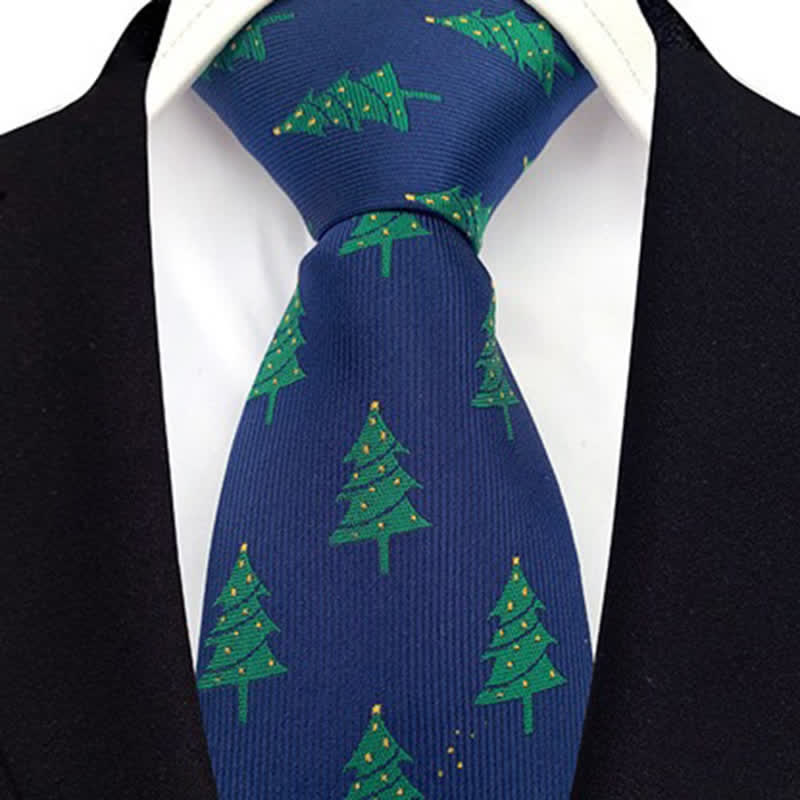 Men's Green Christmas Trees Festive Design Necktie