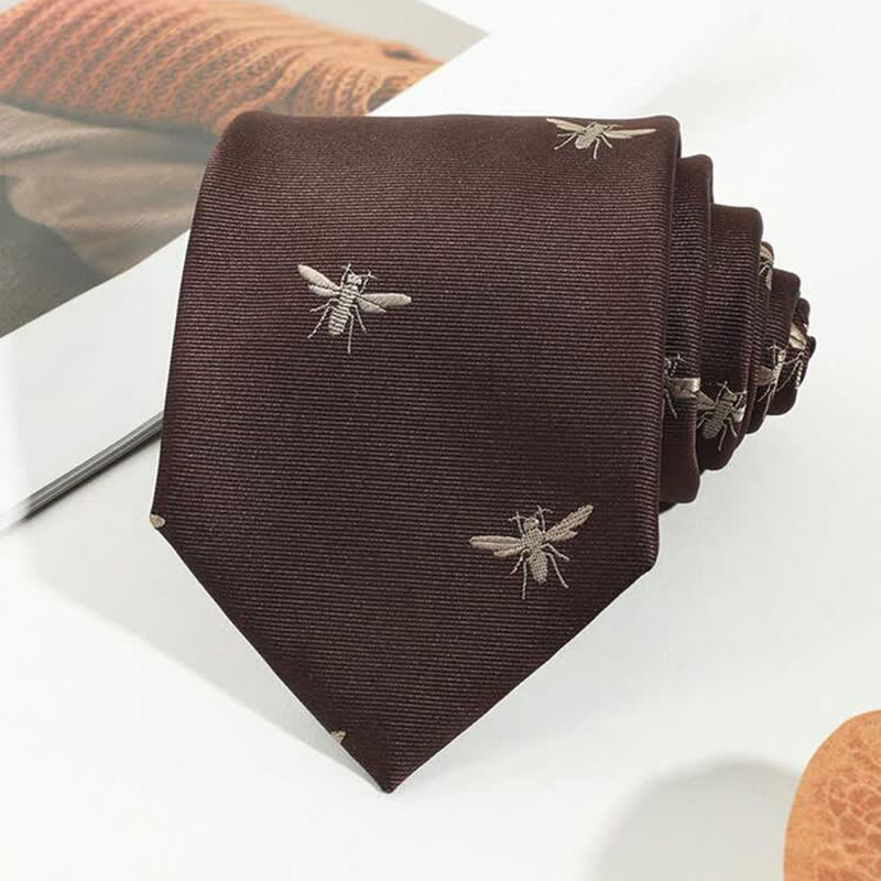 Men's Dark Brown Insect Vintage Pattern Necktie