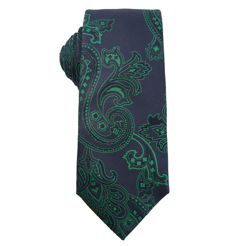 Men's Dark Green Series Floral Plaid Necktie