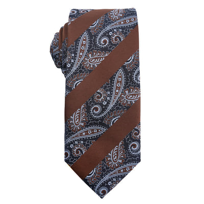 Men's Coffee Brown Series Paisley Striped Necktie