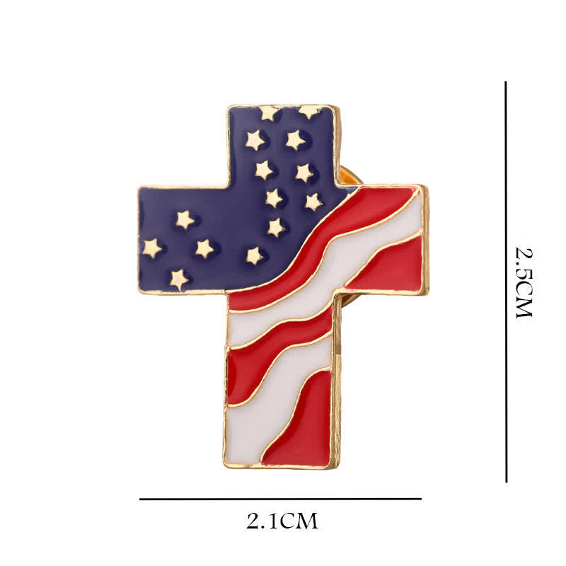 Unisex American Flag Patriotic Cross Brooch