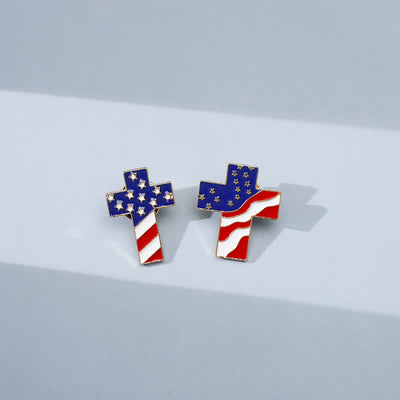 Unisex American Flag Patriotic Cross Brooch