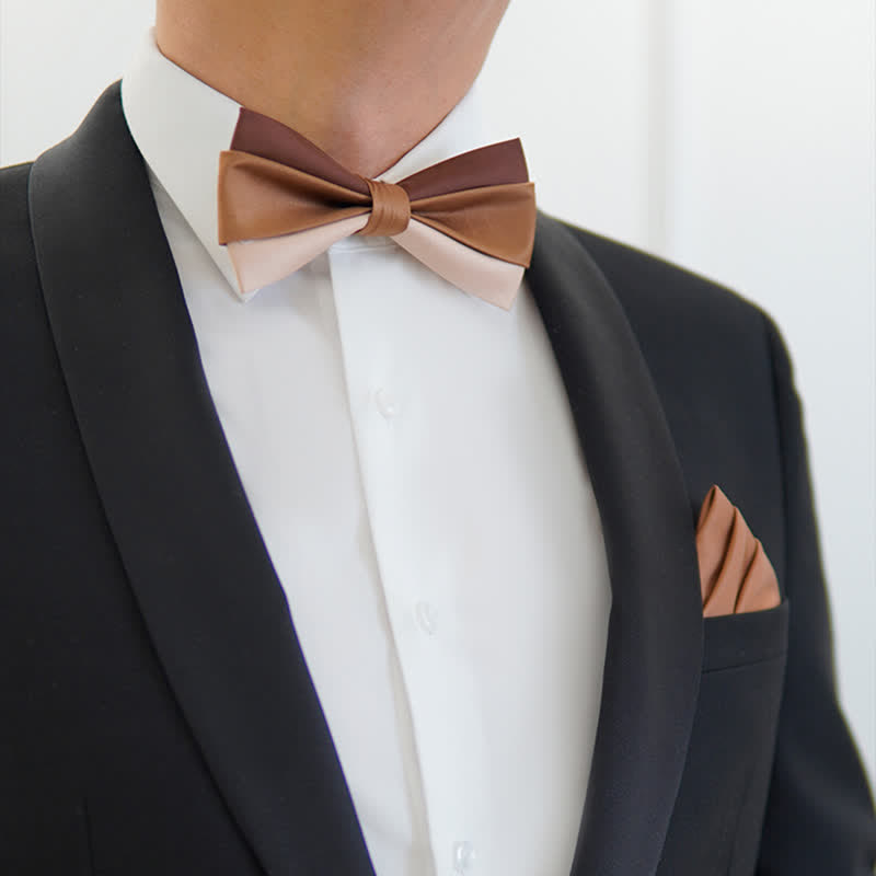 Men's Brown Champagne Three Colors Contrasting Bow Tie