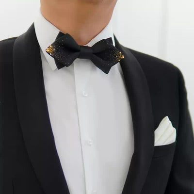 Men's Black Gold Wire Double Layers Pointy Bow Tie