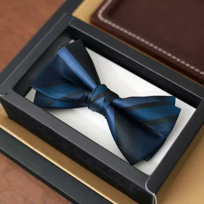 Men's Noble Navy SteelBlue Striped Pattern Bow Tie