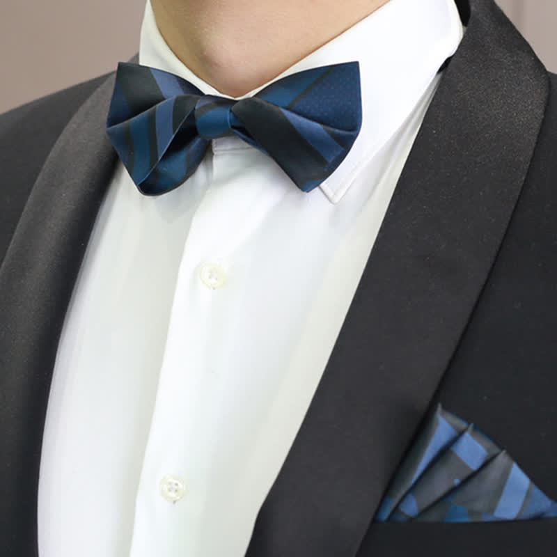 Men's Noble Navy SteelBlue Striped Pattern Bow Tie