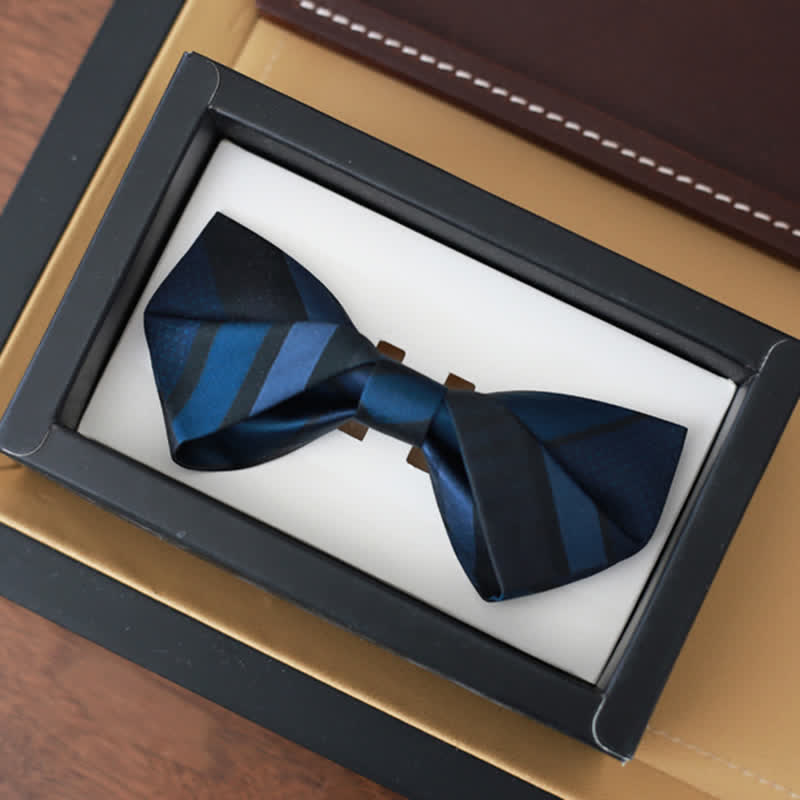 Men's Noble Navy SteelBlue Striped Pattern Bow Tie