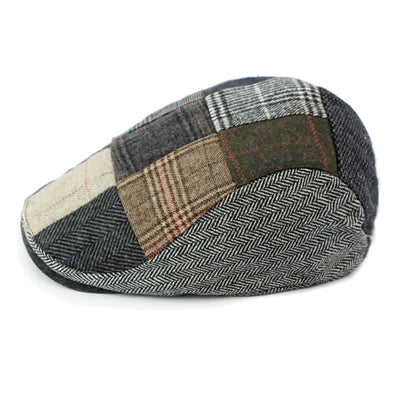 Retro Patchwork Plaid Herringbone Beret Hat