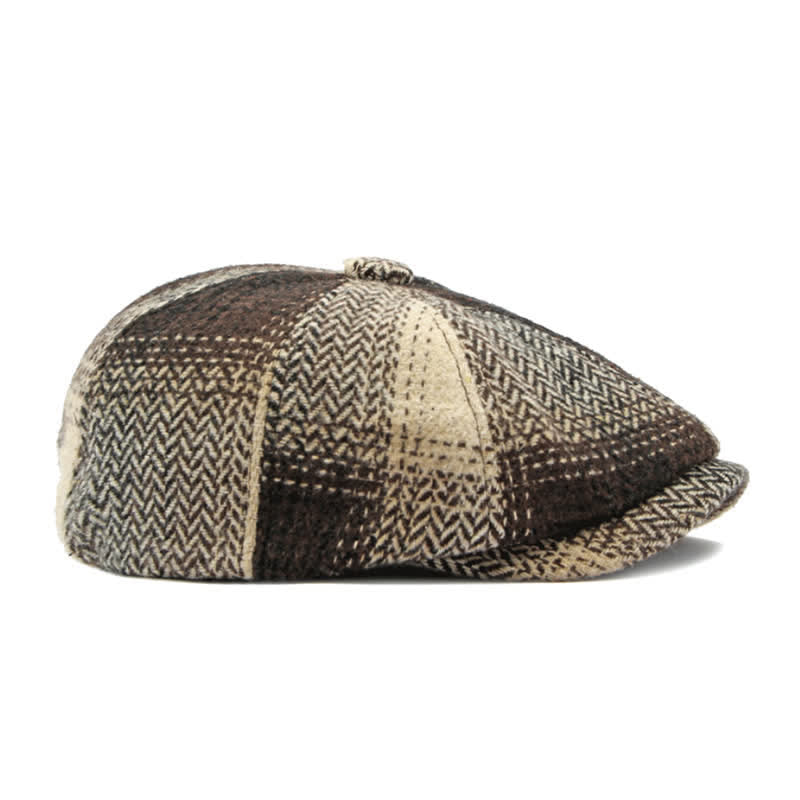 British Style Striped Herringbone Newsboy Beret Hat