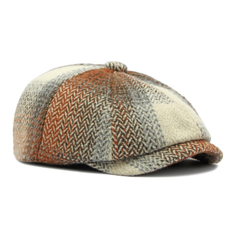 British Style Striped Herringbone Newsboy Beret Hat