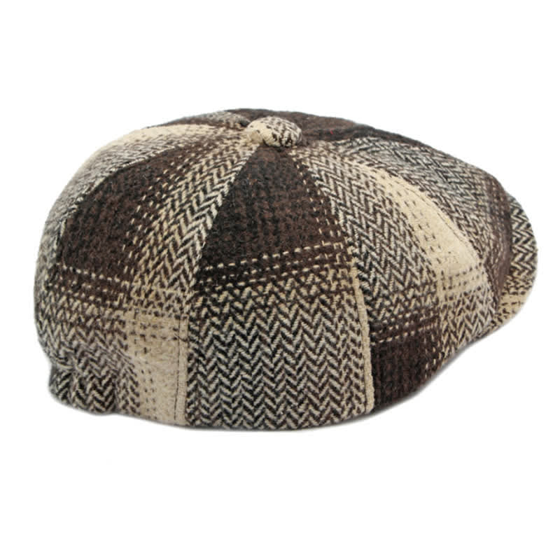 British Style Striped Herringbone Newsboy Beret Hat