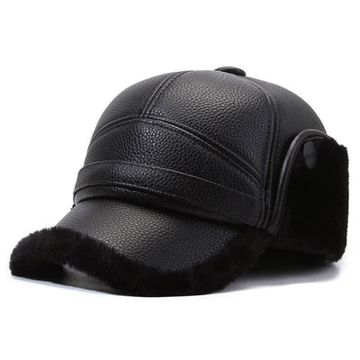 PU Leather Fleece Earflaps Baseball Hat